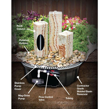 Real Stone Fountains ABART5600 Black Flower Granite Triple Pillar Fountain Fountain Blue Thumb